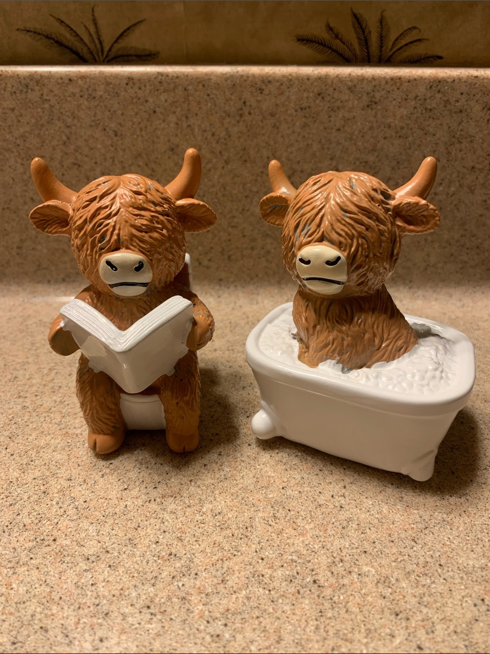 2 Piece Set  Highland Cow Figurines - Bathroom Decor 3.5” Tall